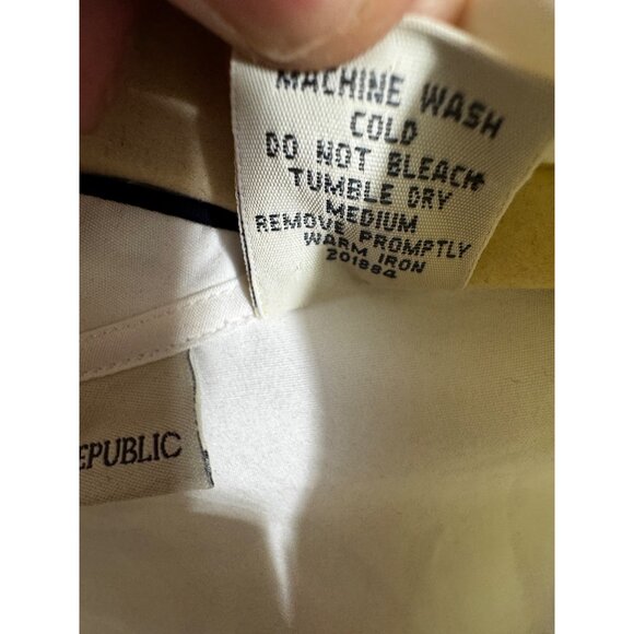 Banana Republic White Short Sleeve Button-Up Shirt Black Trim 100% Cotton Medium - Picture 6 of 6